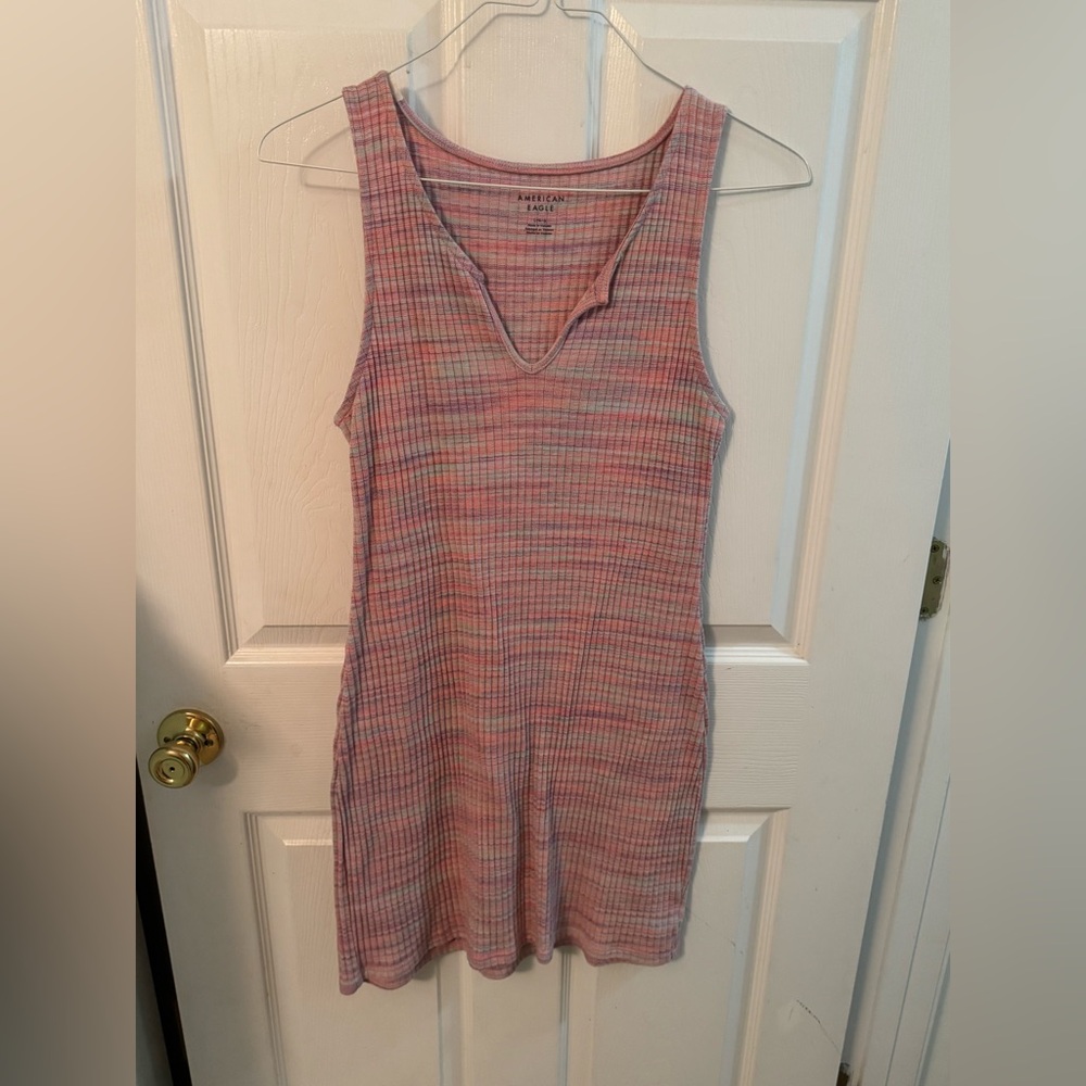 American Eagle Coral, Pink, & Blue Ribbed Tank Dress Size Large